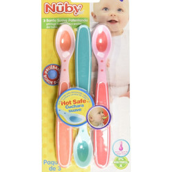 Nuby Hot Safe Pink Blue Σετ Βρεφικά Κουτάλια με Αισθητήρα Θερμοκρασίας 3m+ Μπλε Ροζ 3τμχ