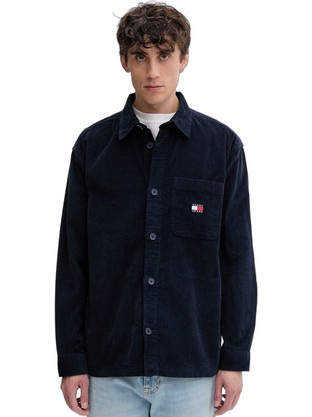 Tommy Jeans Ανδρικό Πουκάμισο Βαμβακερό Μακρυμάνικο Κανονική Γραμμή Navy Μπλε DM0DM21698-C1G