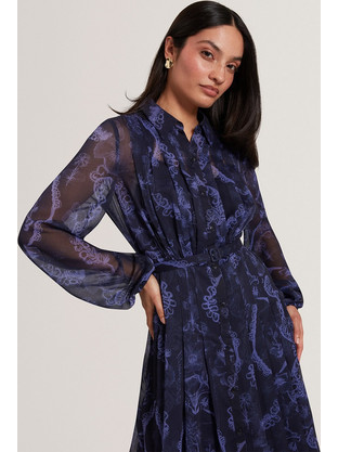 Ted Baker Oskana Midi Βραδινό Φόρεμα Σεμιζιέ Navy Μπλε 284826-NAVY