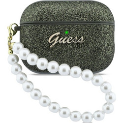 Guess Pearl Strap Θήκη Πλαστική για Apple AirPods Pro 3 Μαύρη Glitter