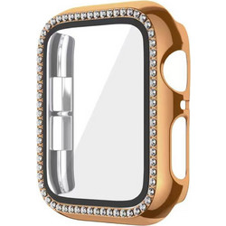 Sonique Luxury Diamond Πλαστική Θήκη Tempered Glass για Apple Watch 7 / 8 / 9 45mm Μπρονζέ