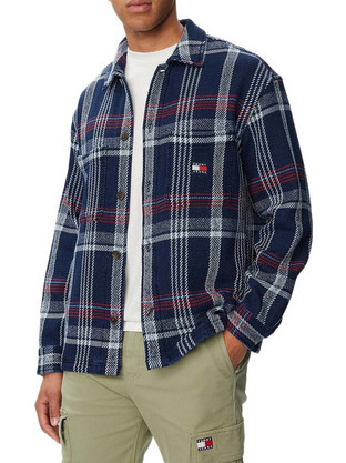 Tommy Jeans Ανδρικό Πουκάμισο Βαμβακερό Καρό Μακρυμάνικο Κανονική Γραμμή Overshirt Navy Μπλε DM0DM23135-C1G