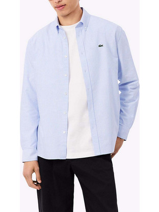 Lacoste Ανδρικό Πουκάμισο Βαμβακερό Μακρυμάνικο Κανονική Γραμμή Overshirt Γαλάζιο CH8726-E7B