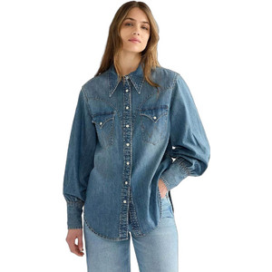 Wrangler Μακρυμάνικο Γυναικείο Πουκάμισο Τζιν Mονόχρωμο Μπλε 112386774 Wrangler Μακρυμάνικο Γυναικείο Πουκάμισο Τζιν Mονόχρωμο Μπλε 112386774
