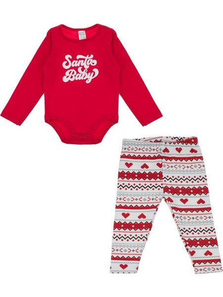 Santa Baby Βρεφικό Σετ για Κορίτσι Χειμωνιάτικο Κόκκινο Γκρι