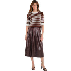 Gerry Weber Μίντι Φούστα Δερματίνη Ψηλόμεση Πλισέ Καφέ N75681706038
