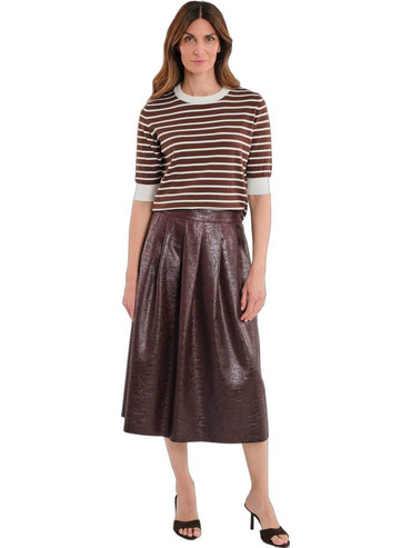 Gerry Weber Μίντι Φούστα Δερματίνη Ψηλόμεση Πλισέ Καφέ N75681706038