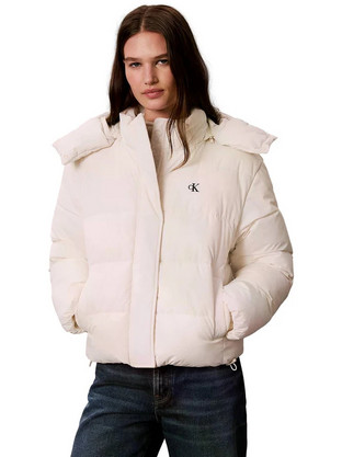 Calvin Klein Γυναικείο Μπουφάν Χειμωνιάτικο Puffer Μακρύ Εκρού LV047H504G-YAS