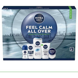 Nivea Men Sensitive Skincare Calm All Over Shower Gel 250ml + Deodorant Roll-On 50ml + Face Wash 100ml + Cream 30ml + Cream 75ml