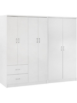 B2BMarkt Εξάφυλλη Ντουλάπα Ρούχων Blakely Λευκή 201x43x181cm 9995685