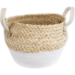 Globostar Santorini Κασπώ Καλάθι Δαπέδου Μπεζ Λευκό 28x24cm 20576