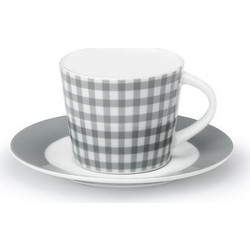 Cryspo Trio Fino Σετ Φλιτζάνια Espresso Ελληνικού Καφέ & Τσαγιού Πορσελάνης Λευκά Γκρι 220ml 6τμχ