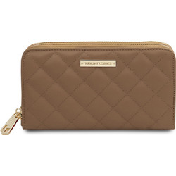 Tuscany Leather Μεγάλο Δερμάτινο Γυναικείο Πορτοφόλι με Φερμουάρ Σοκολατί TL142349
