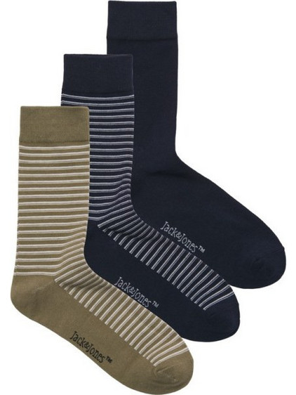 Jack & Jones Ανδρικές Κάλτσες Ψηλές Navy Μπλε Χακί 3Pack 12299272