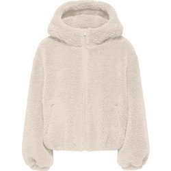 Only Γυναικεία Ζακέτα Fleece Μακριά με Κουκούλα και Φερμουάρ Εκρού 15379782