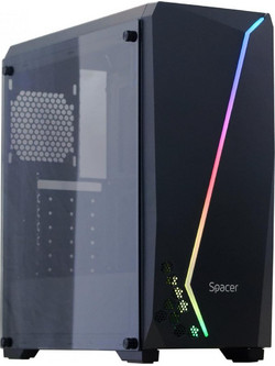 Spacer Flash Black Gaming Midi Tower Κουτί Υπολογιστή RGB με Πλαϊνό Παράθυρο