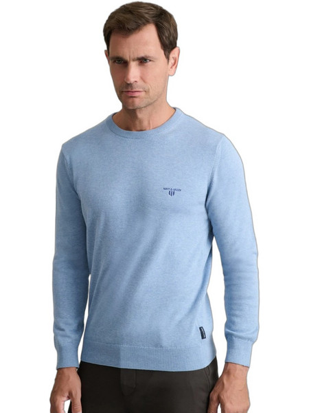 Navy & Green Ανδρική Πλεκτή Μπλούζα Γαλάζια 24YM.741/P.6