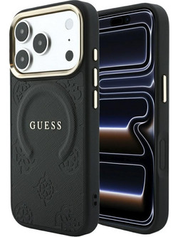 Guess Saffiano Peony Ring Magsafe Back Cover Black (iPhone 18 Pro / 17 Pro )