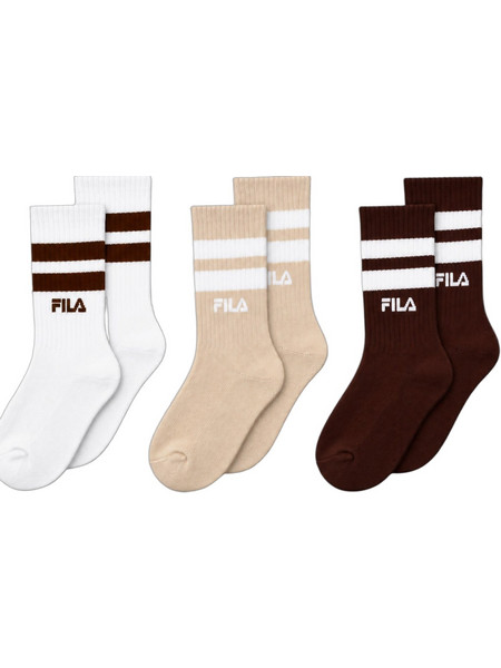 Fila Ανδρικές Κάλτσες Ψηλές με Σχέδια Μπεζ Σοκολατί Λευκές 3Pack F9090-876