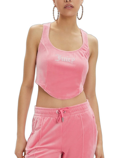 Juicy Couture Classic Velour Diamante Corset Γυναικείο Τοπάκι Pink Lemonade