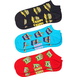Happy Socks Βαμβακερές Ανδρικές Κάλτσες Ψηλές με Σχέδια Γαλάζιες Μαύρες Κόκκινες 3Pack P005609-1000