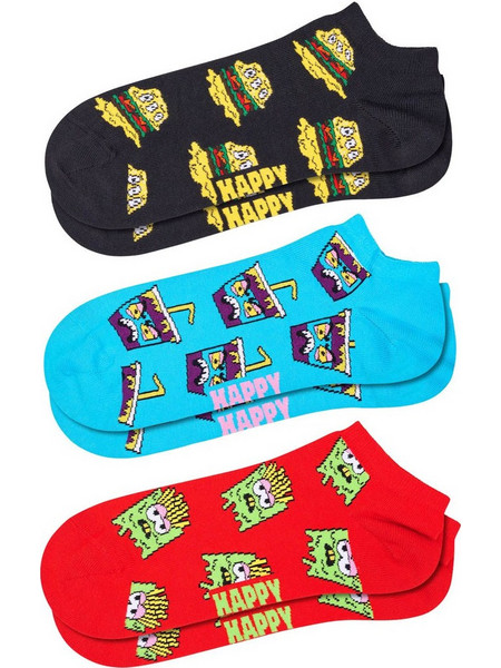 Happy Socks Βαμβακερές Ανδρικές Κάλτσες Ψηλές με Σχέδια Γαλάζιες Μαύρες Κόκκινες 3Pack P005609-1000