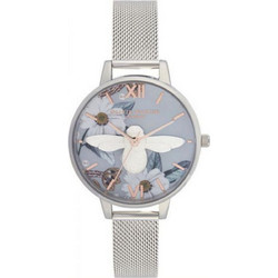Olivia Burton Bejewelled Florals 3D Bee Γυναικείο Ρολόι με Ασημί Μεταλλικό Μπρασελέ OB16BF18