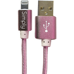 Simply Καλώδιο Data USB to MFI Lightning USB 1,5m Πλεκτό Ροζ