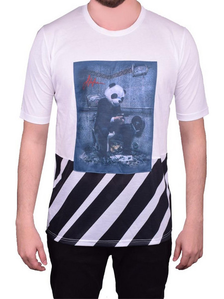 STEFAN T-SHIRT ΚΟΝΤΟΜΑΝΙΚΟ ΛΕΥΚΟ ΜΕ ΛΑΙΜΟΚΟΨΗ ΚΑΙ ΣΤΑΜΠΑ ΕΜΠΡΟΣ SLIM FIT