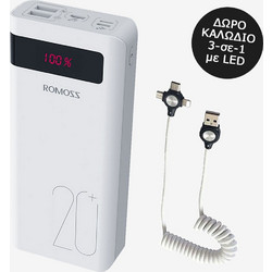 Romoss 6PS+ Power Bank 20000mAh με 2 Θύρες USB-A & Θύρα USB-C Quick Charge 3.0 White
