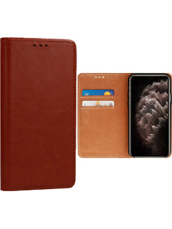 ΘΗΚΗ IPHONE 11 PRO MAX 6.5" ITALIAN LEATHER MAGNET BOOK STAND BROWN