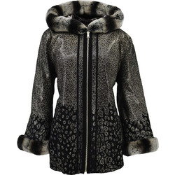 Leather 100 Γυναικείο Ημίπαλτο Δερμάτινο Animal Print με Κουκούλα Ανθρακί 07-W-B-441-FUR