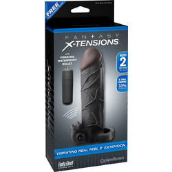 Pipedream Fantasy X-tensions Real Feel 2 Κάλυμμα Επιμήκυνσης Πέους με Δόνηση 16.5cm Μαύρο