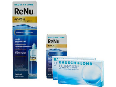 Bausch & Lomb Ultra Μηνιαίοι Φακοί Επαφής Υδρογέλης 12τμχ + 2 Υγρά Φακών Επαφής ReNu Advanced 360ml+60ml