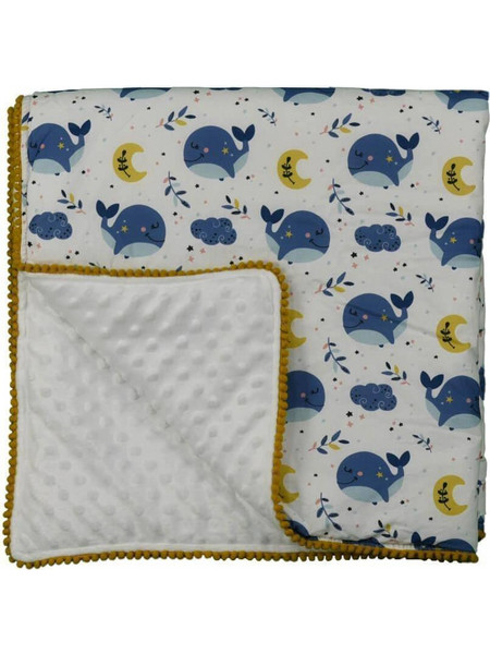Bebe Stars Pom-Pom Whale Κουβέρτα Αγκαλιάς Fleece 90x90 Μπλε Λευκή