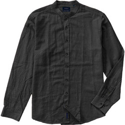 Double Ανδρικό Πουκάμισο Λινό Μακρυμάνικο Slim Fit με Mao Γιακά Μαύρο GS-535B