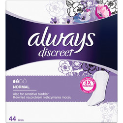 Always Discreet Pads Normal Σερβιέτες Ακράτειας 2 Σταγόνες 44τμχ