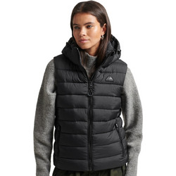 Superdry Αμάνικο Γυναικείο Μπουφάν Χειμωνιάτικο Puffer Κοντό Μαύρο W5011406A-02A