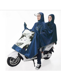 Universal Super Water-Resistant Dual Hooded Motorcycle Rain Poncho Coat Raincoat(Blue) (OEM)