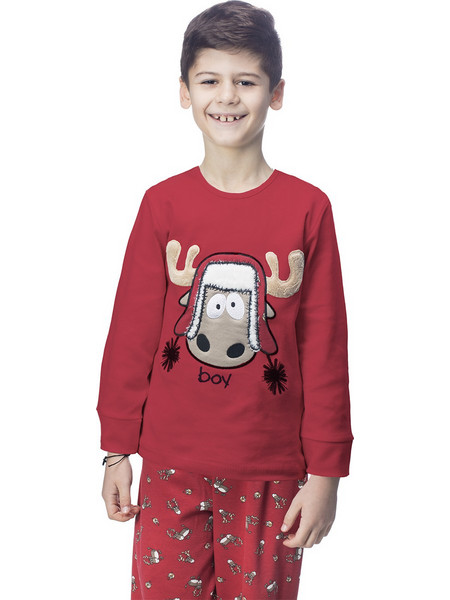 Galaxy X-Mas Rudolph Παιδική Πιτζάμα Βαμβακερή Χειμωνιάτικη Κόκκινη 101-22