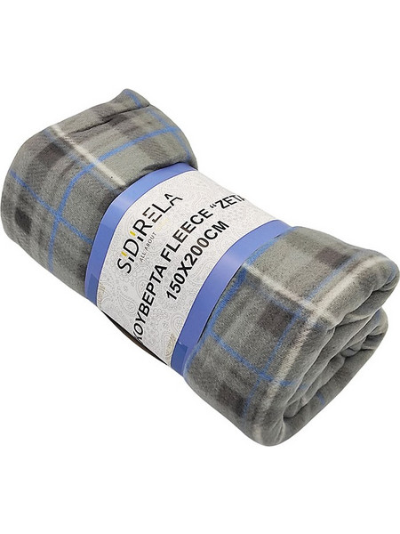 Sidirela Κουβέρτα Fleece Καρώ Μονή Μωβ-Λευκή ΖΕΤΑ 150x200cm E-3327 3642133272-7
