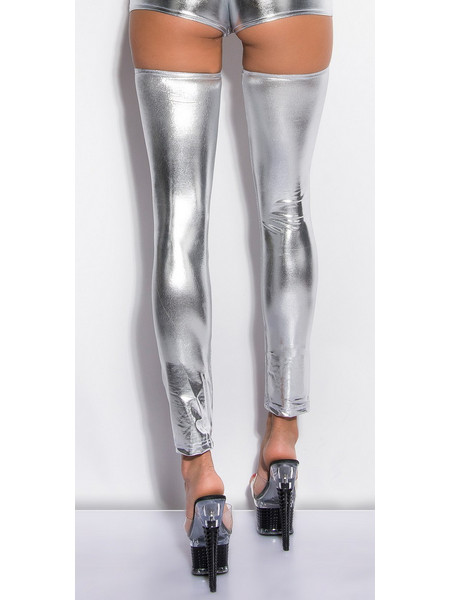 SEXY GOGO LATEX TIGHT HIGH LEG WARMERS SILVER1
