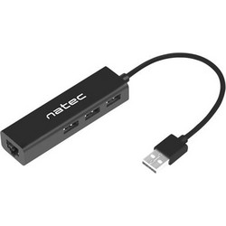 Natec Dragonfly USB Hub 2.0 USB-A με 3 Θύρες USB-A / Ethernet
