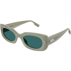 Alexander McQueen MQ0384S 003 Γυναικεία Γυαλιά Ηλίου Ορθογώνια Κοκάλινα Μπεζ με Μπλε Polarized Φακό