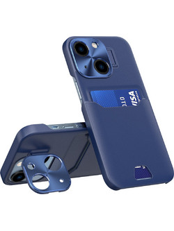 Leather Stand Case for iPhone 14 cover card wallet with stand blue