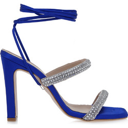 Makis Kotris Γυναικεία Πέδιλα Royal Blue με Λεπτό Ψηλό Τακούνι και Στρας 95-904