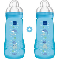 Mam Easy Active Σετ Πλαστικά Μπιμπερό με Θηλή Σιλικόνης κατά των Κολικών 4m+ Summer Blue 2x330ml