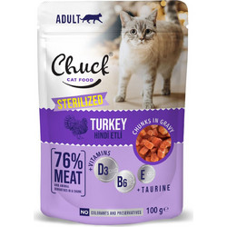 Chuck Cat Food Sterilised Adult Chunks with Turkey in Gravy 100gr