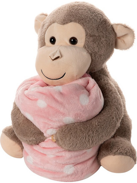 Silk Fashion Monkey Brown Κουβέρτα Αγκαλιάς Βελουτέ με Λούτρινο 80x120 Ροζ