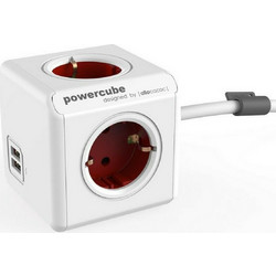 Allocacoc PowerCube Extended USB - Πολύπριζο με 4 Υποδοχές 3680W & Καλώδιο 150cm - 2 x USB-A - 10.5W - Boston Red - 2 Έτη Εγγύηση (1402RD/DEEUPC)